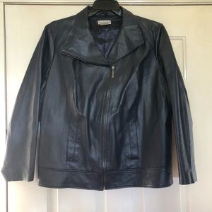 Navy Blue 100% Leather Jacket  SZ 20 EUC